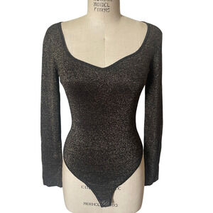 The Odells Black & Gold Metallic Tori Bodysuit Size XL X-Large